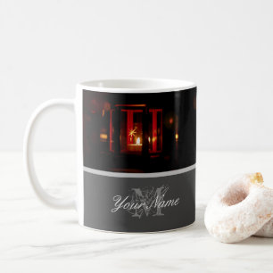 Anpassbare Monogramm mit goldenen Weihnachtsbeleuc Kaffeetasse