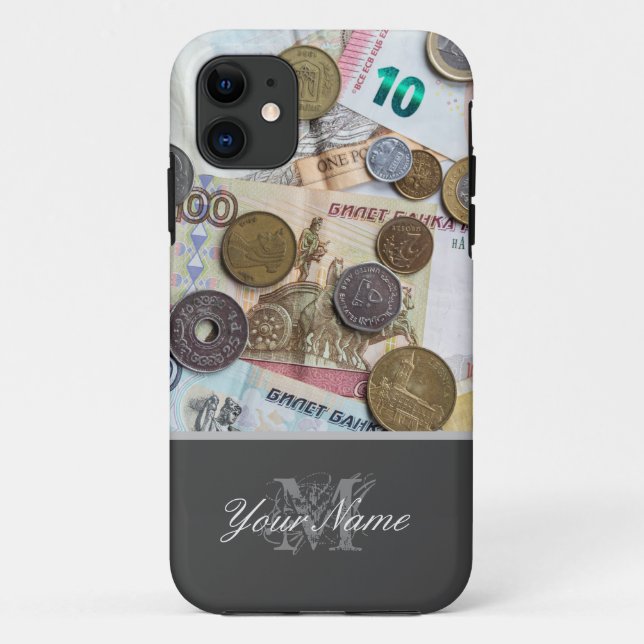 Anpassbare Monogramm mit Münzen und Banknoten! Case-Mate iPhone Hülle (Rückseite)