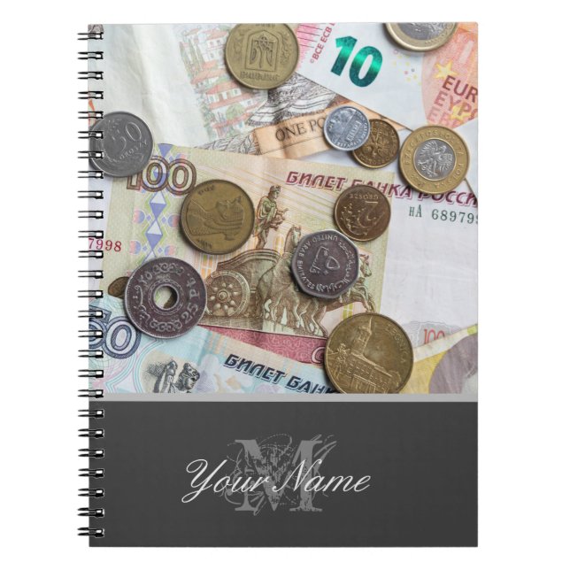 Anpassbare Monogramm mit Münzen und Banknoten! Notizblock (Vorderseite)