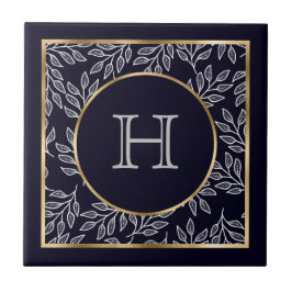Anpassbare Monogramm-Navy-Gold Fliese