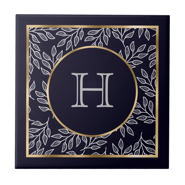 Anpassbare Monogramm-Navy-Gold Fliese (Vorderseite)