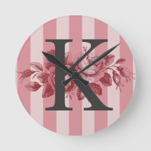 Anpassbare Monogramm Rosa Streifen Cabbage-Rose
