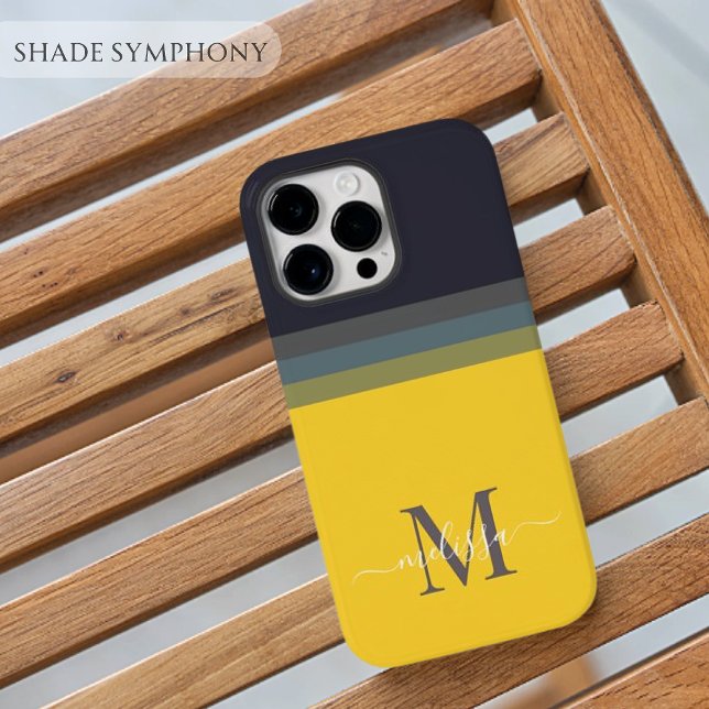 Anpassbare Monogramme mit Niedlichem Strippfarbblo Case-Mate iPhone 14 Pro Max Hülle (Customizable Monogram yellow dark deep gray Cute Stripe Color Block iPhone Case
)