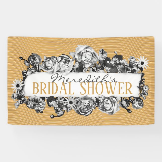 Anpassbare Name Gold Rose Chic Monogram Luxus Banner (Horizontal)