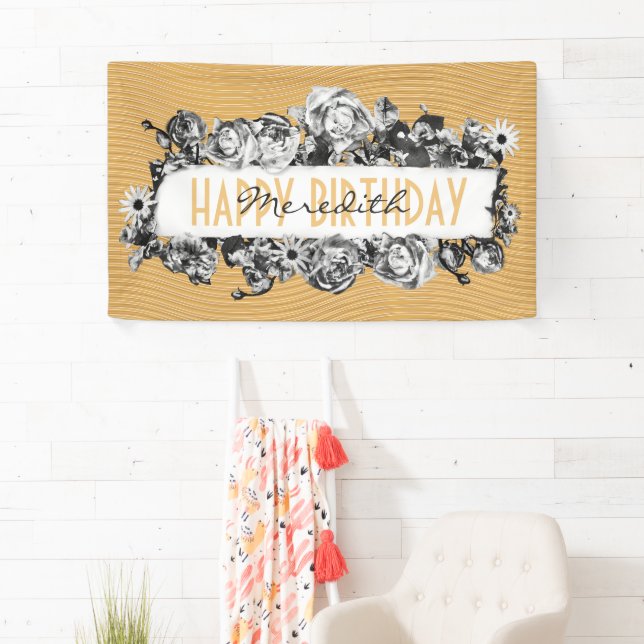 Anpassbare Name Gold Rose Chic Monogram Luxus Banner (Insitu)