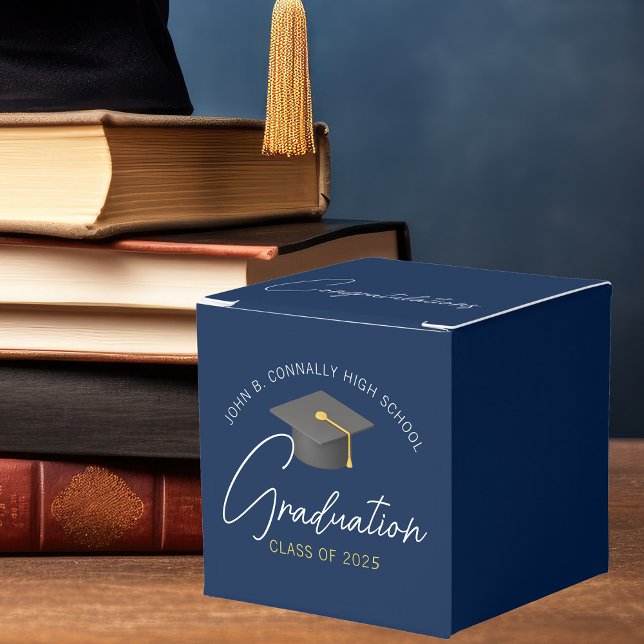 Anpassbare Navy Blue Modern Graduation Party Geschenkschachtel (Von Creator hochgeladen)
