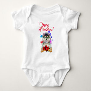 Anpassbare Niedliche Pomsky Dog Yappy Weihnachten Baby Strampler