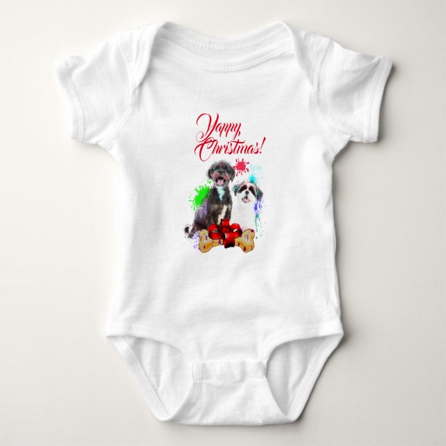 Anpassbare Niedliche Shih Tzu Dog Yappy Weihnachte Baby Strampler (Vorderseite)