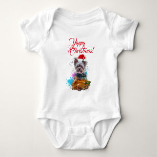 Anpassbare Niedliche Yorkie Dog Yappy Weihnachten Baby Strampler