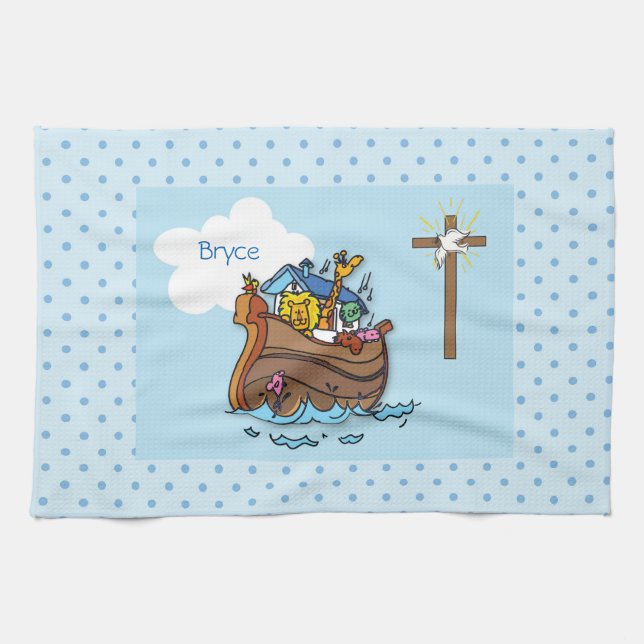 Anpassbare Noah's Ark Baby Taufe, Boy Blue Handtuch (Horizontal)