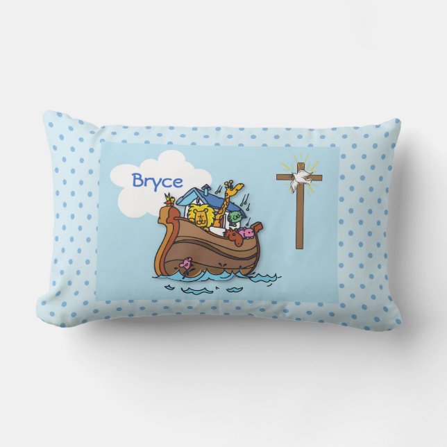 Anpassbare Noah's Ark Baby Taufe, Boy Blue Lendenkissen (Vorderseite)