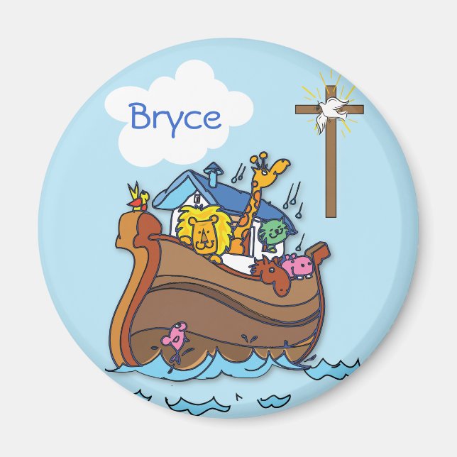 Anpassbare Noah's Ark Baby Taufe, Boy Blue Magnet (Vorne)