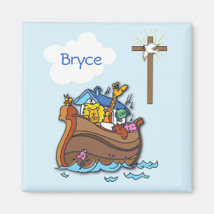 Anpassbare Noah's Ark Baby Taufe, Boy Blue Magnet