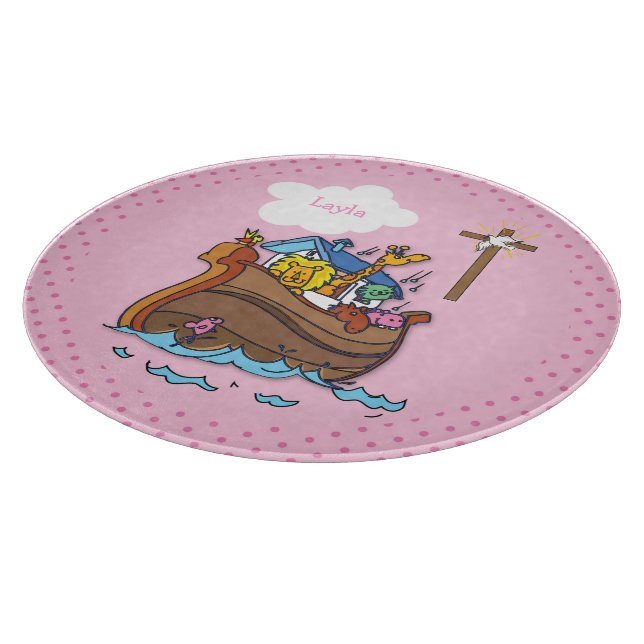Anpassbare Noahs Ark Baby Taufe, Girl Pink Schneidebrett (Ecke)