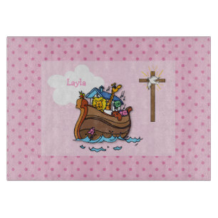 Anpassbare Noahs Ark Baby Taufe, Girl Pink Schneidebrett