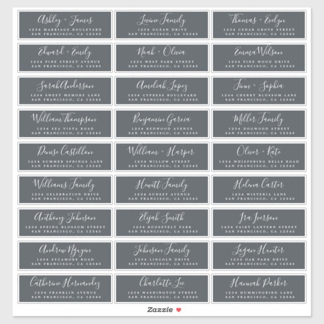 Anpassbare OffBlack Wedding Guest Address Labels (Blatt)
