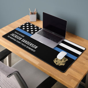 Anpassbare Polizeibehörde Officer Blue Line Schreibtischunterlage