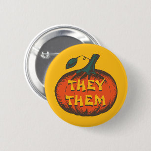 Anpassbare Pronomen - Jack-O-Lantern Pumpkin Button