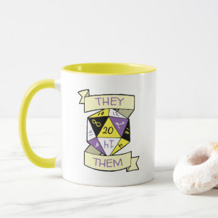 Anpassbare Pronomen Nicht binäre D20-TTRPG-Würfel Tasse