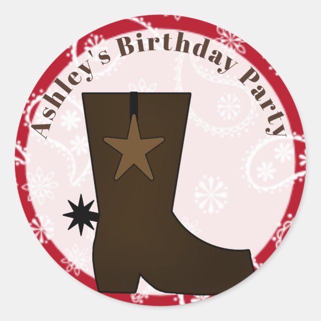 Anpassbare Red Bandana Cowboy Boot Runder Aufkleber (Vorderseite)