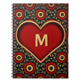 Anpassbare Red Vintag Heart Monogram Notebooks Notizblock
