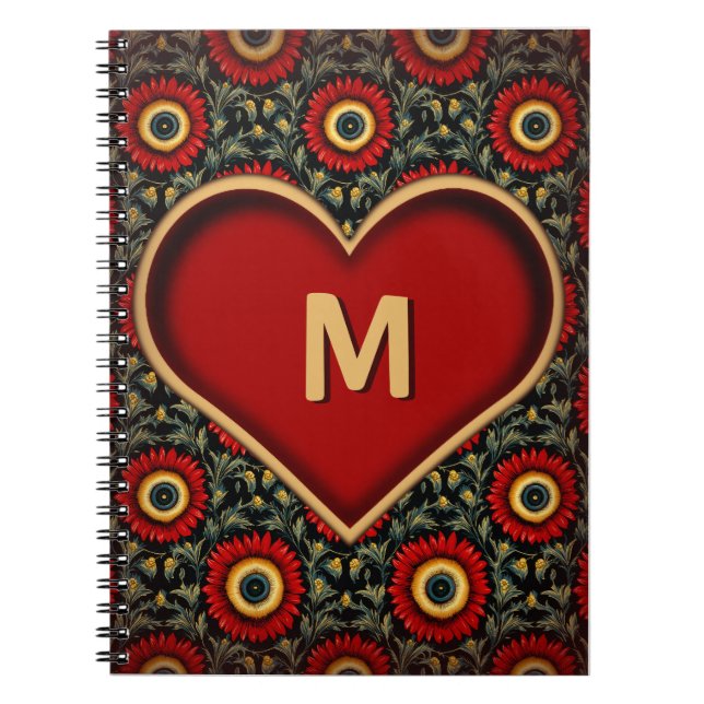 Anpassbare Red Vintag Heart Monogram Notebooks Notizblock (Vorderseite)