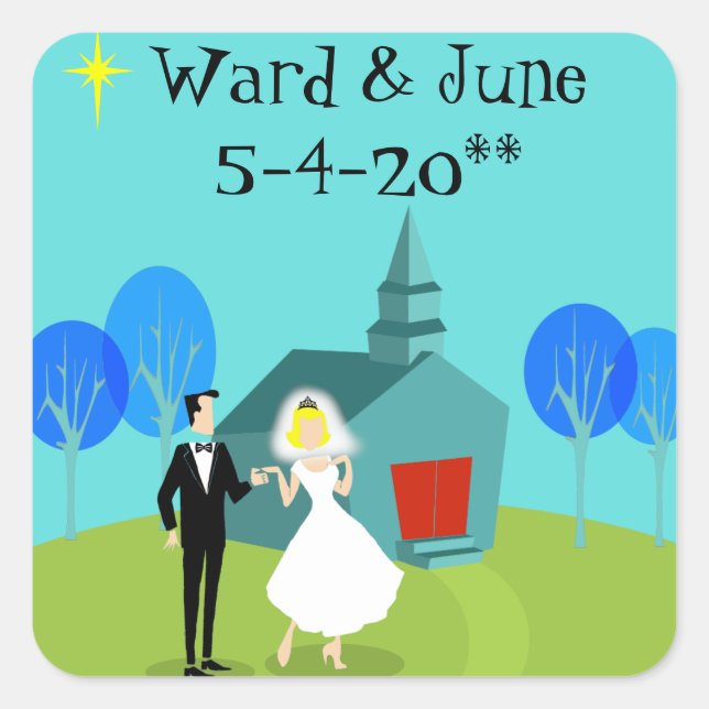 Anpassbare Retro-Hochzeitskuppelkleber Quadratischer Aufkleber (Vorderseite)