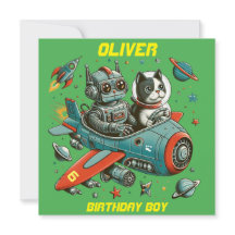 Anpassbare Retro-Roboter und -Katze im Weltraum