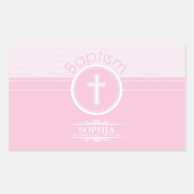Anpassbare, rosa Mädchenkind Gottes Taufe Rechteckiger Aufkleber (Vorderseite)