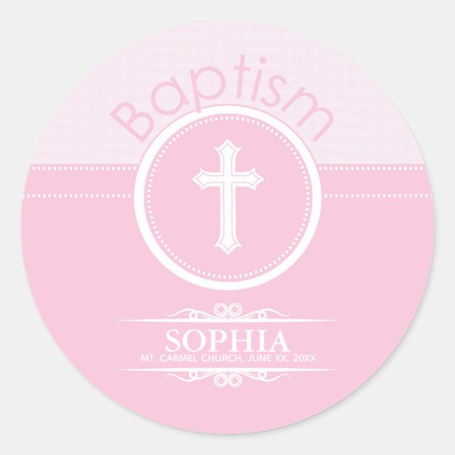 Anpassbare, rosa Mädchenkind Gottes Taufe Runder Aufkleber (Vorderseite)