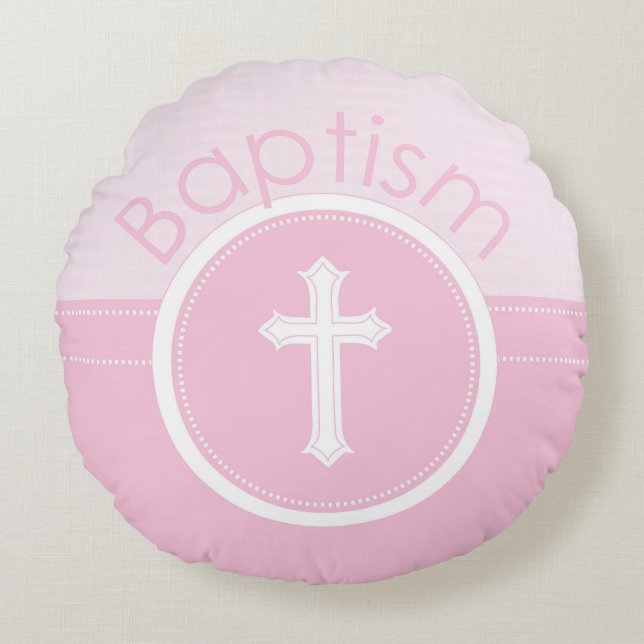 Anpassbare, rosa Mädchenkind Gottes Taufe Rundes Kissen (Vorderseite)