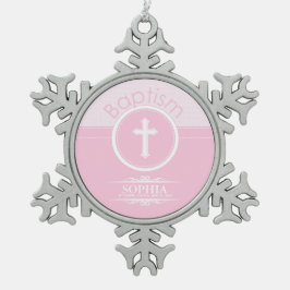 Anpassbare, rosa Mädchenkind Gottes Taufe Schneeflocken Zinn-Ornament