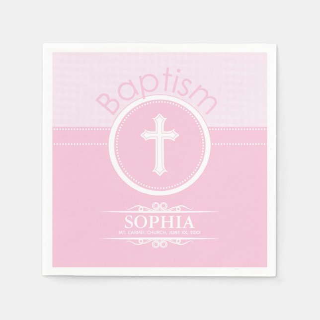 Anpassbare, rosa Mädchenkind Gottes Taufe Serviette (Vorderseite)