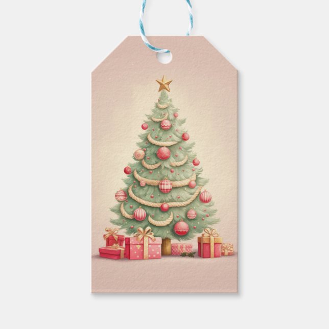 Anpassbare Rosa Weihnachtsbaum Geschenkanhänger (Vorderseite)