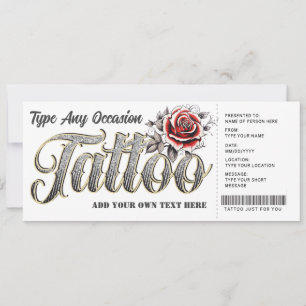 Anpassbare Rose-Tattoo-Geschenkkarte Ticket Einladung