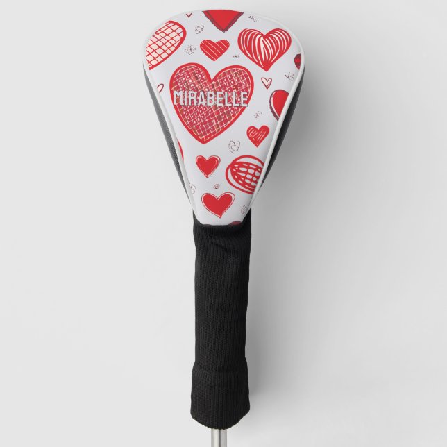 Anpassbare rote Herzen Golf Headcover (Vorderseite)
