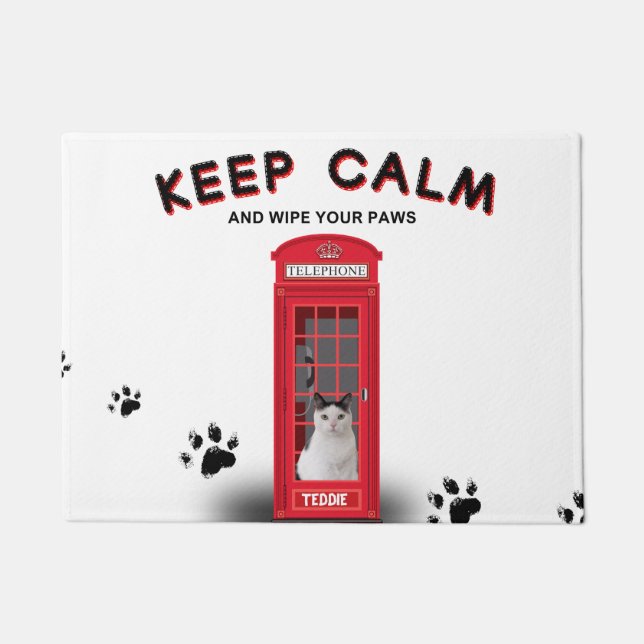 Anpassbare rote Telefonzelle 'Keep Calm' Fußmatte (Vorderseite)