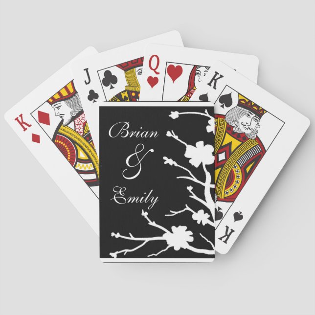 Anpassbare Schwarz-weiße Blumenspielkarten Spielkarten (Rückseite)