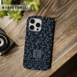 Anpassbare schwarze Blumendunkelgraue weiße Blumen iPhone 15 Pro Max Hülle
