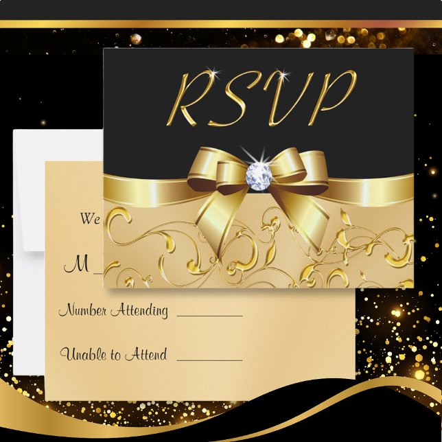 Anpassbare schwarze und goldene RSVP-Karten für Ih RSVP Karte (Anniversary RSVP Cards. RSVP cards for Wedding. Black and Gold RSVP Cards. Anniversary RSVP Cards.)