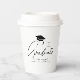 Anpassbare Script Schwarz & Weiß Abschluss 8oz Pappbecher