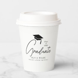 Anpassbare Script Schwarz & Weiß Abschluss 8oz Pappbecher