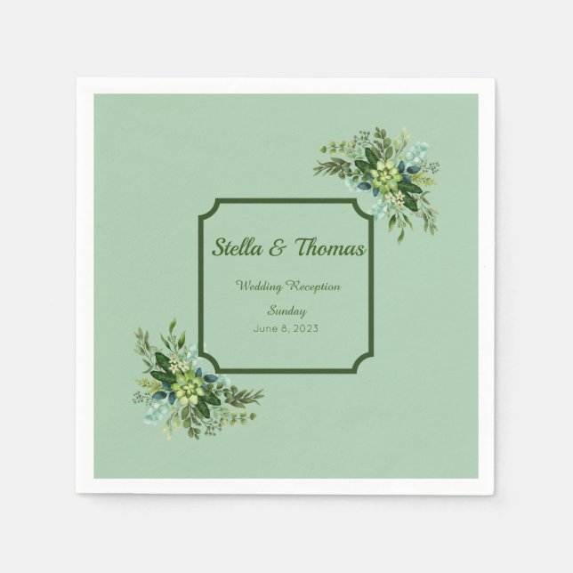 Anpassbare Smaragdgrüne Blume Hochzeit von Napkins Serviette (Vorderseite)