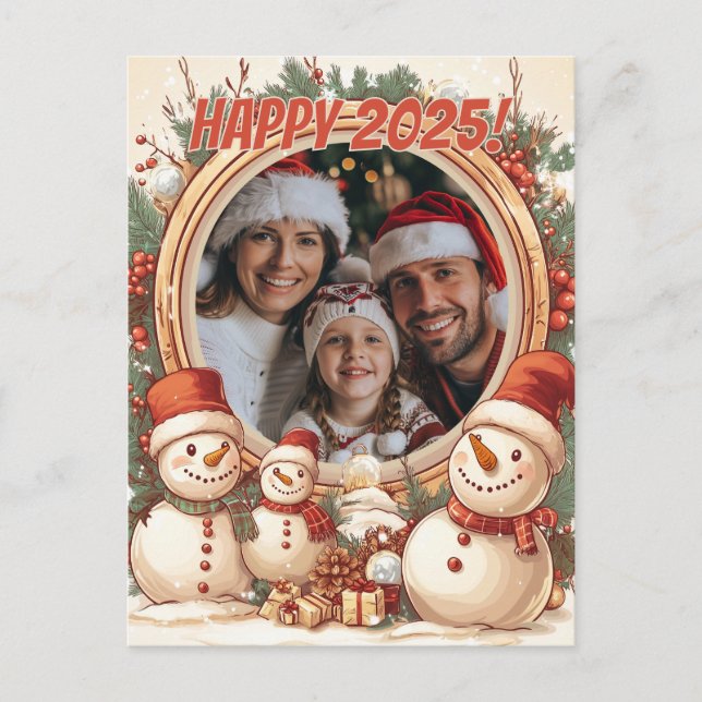 Anpassbare Snowman Happy New Year Postkarte (Vorderseite)