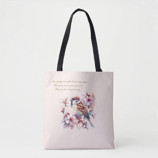 Anpassbare Sparrow-Bibel-Verse Blush Pink Tasche (Vorderseite)