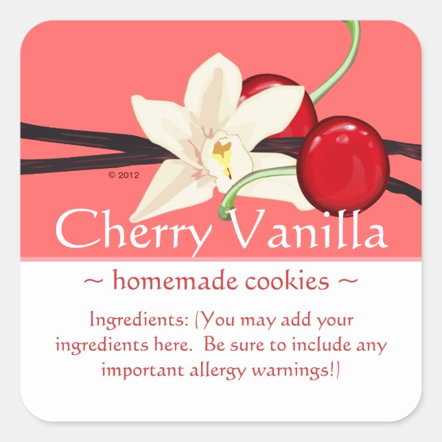 Anpassbare Square Cherry Vanilla Sticker (Vorderseite)