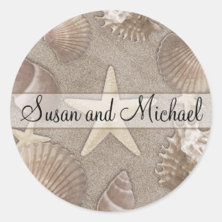 Anpassbare Starfish Hochzeitsticker Runder Aufkleber