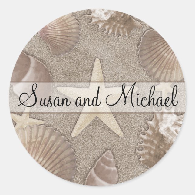 Anpassbare Starfish Hochzeitsticker Runder Aufkleber (Vorderseite)