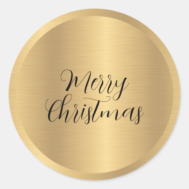 Anpassbare Text-Imitate Gold Frohe Weihnachten Runder Aufkleber (Vorderseite)