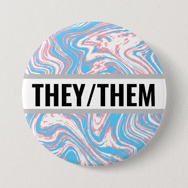 Anpassbare Transgender-Flag für Pronouns-Marbled Button (Vorderseite)